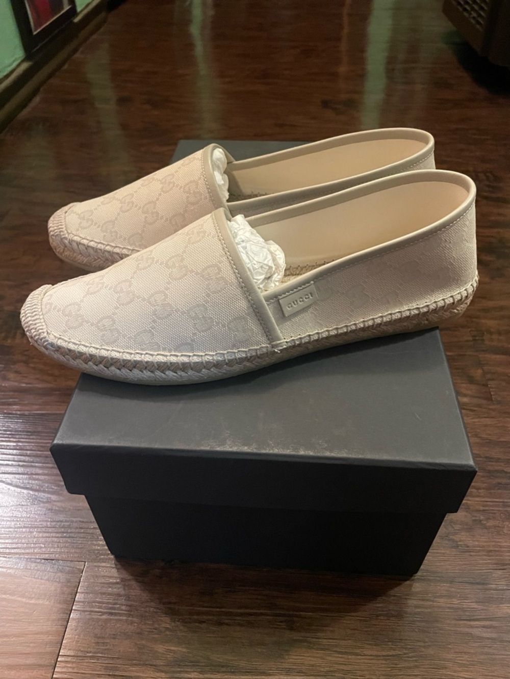 Gucci Cream Leather Insole with Natural Braided Rope - Picture 2 of 10